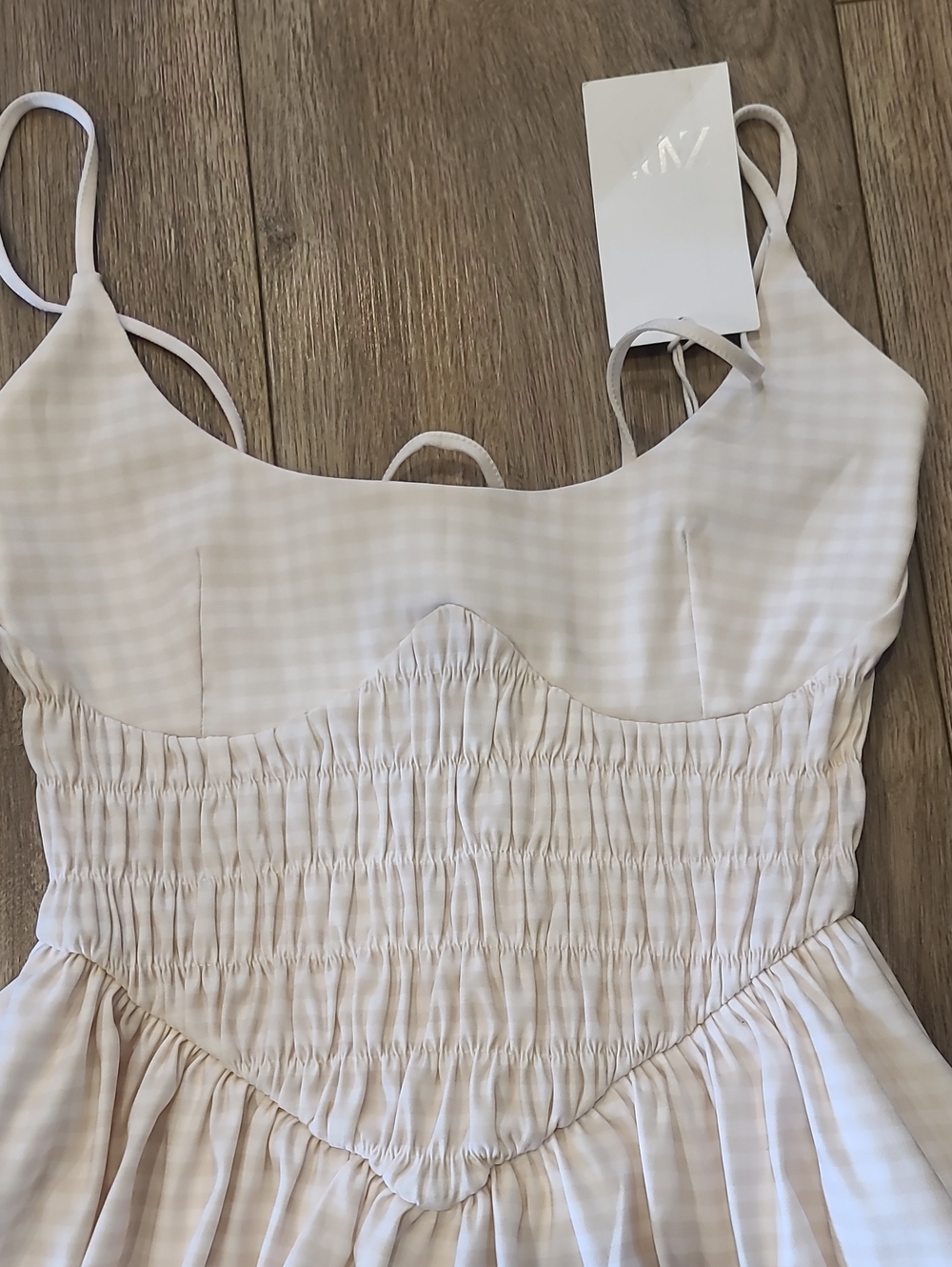 Zara Cream Gingham Smocked Corset Bubble Puffball Dress NWT S - Picture 5 of 9
